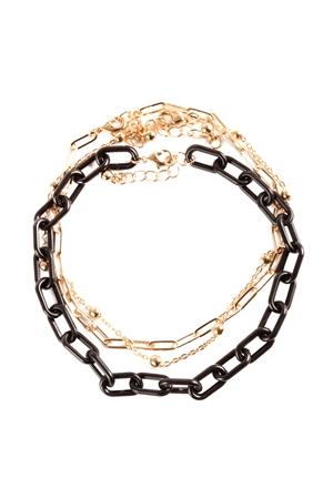 S1-4-1-FA0037GDBLK - ACETATE METAL LINK STACKABLE MULTI CHAIN ANKLET-GOLD BLACK/1PC (NOW $2.50 ONLY!)