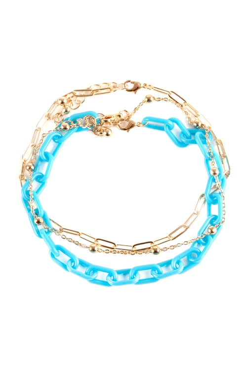 S5-5-5-FA0037GDBLU - ACETATE METAL LINK STACKABLE MULTI CHAIN ANKLET-BLUE/1PC (NOW $2.50 ONLY!)