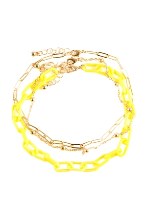 S5-5-5-FA0037GDYEW - ACETATE METAL LINK STACKABLE MULTI CHAIN ANKLET-YELLOW/1PC (NOW $2.50 ONLY!)