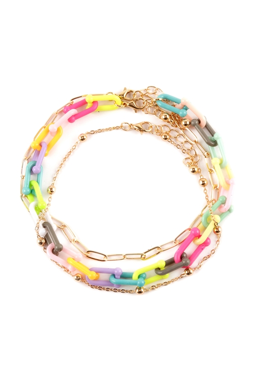 S5-5-4-FA0039GDMLT - ACETATE METAL LINK LAYERED CHARM ANKLET-GOLD MULTICOLOR/1PC