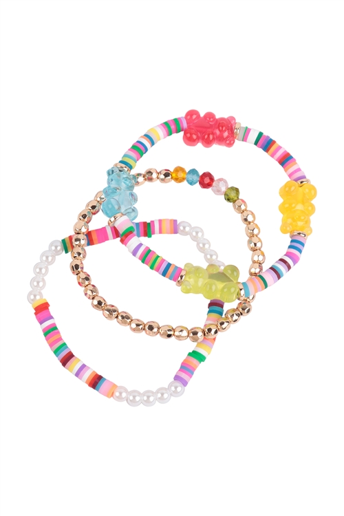 SA4-2-2-FB2234GDMLT - FIMO CCB BEAR BEADS MULTI STACKABLE ELASTIC BRACELET-GOLD MULTICOLOR/6PCS