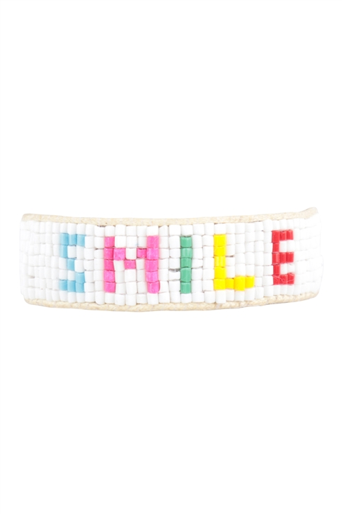 S1-8-5-FBA207WHMLT - SMILE SEED BEADS PULL TIE BRACELET-MULTICOLOR/1PC