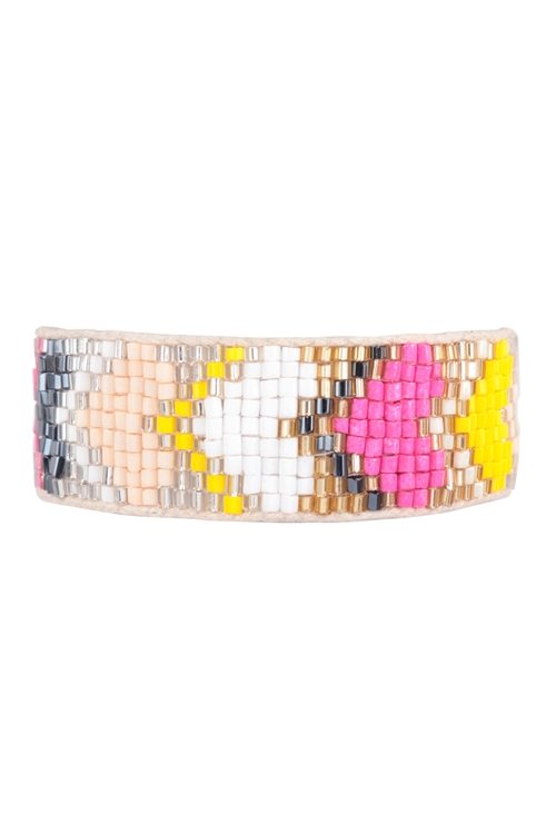 S1-6-2-FBA221GDMLT - HEART SEED BEAD PULL TIE BRACELET-MULTICOLOR/1PC