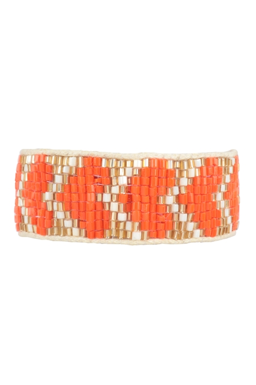 S1-8-5-FBA221GDORG - HEART SEED BEAD PULL TIE BRACELET-ORANGE/1PC