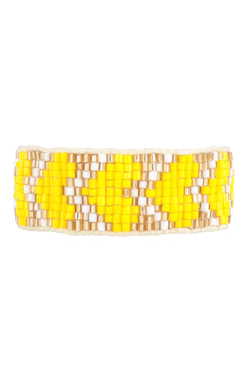 S1-8-5-FBA221GDYEW - HEART SEED BEAD PULL TIE BRACELET-YELLOW/1PC