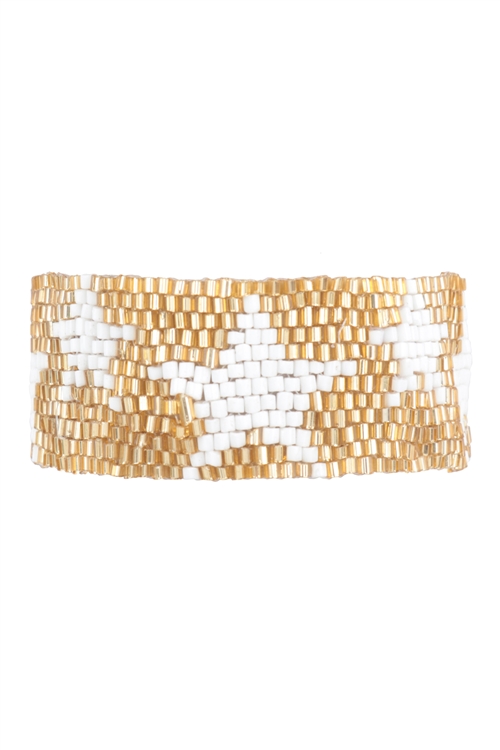 S1-8-5-FBA224GDWHT - STAR SEED BEADS PULL TIE BRACELET-WHITE/1PC