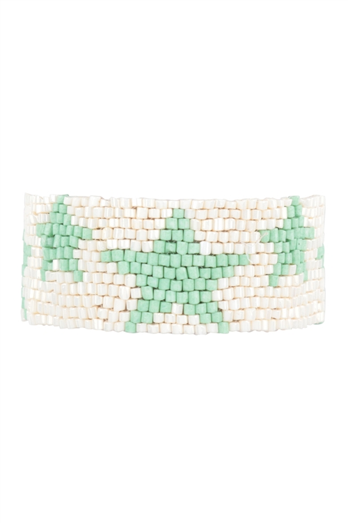 S1-8-5-FBA224IVMIN - STAR SEED BEADS PULL TIE BRACELET-MINT/1PC