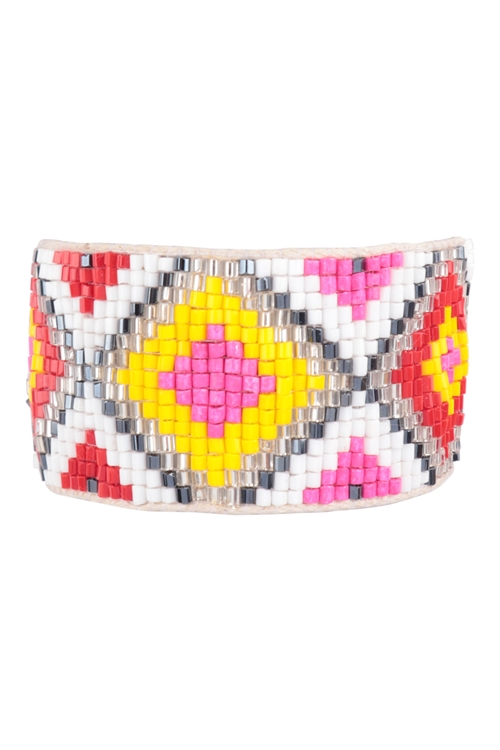 S1-6-1-FBA227GDMLT - ETHNIC PATTERN DIAMOND SEED BEAD PULL TIE BRACELET -  MULTICOLOR/1PC