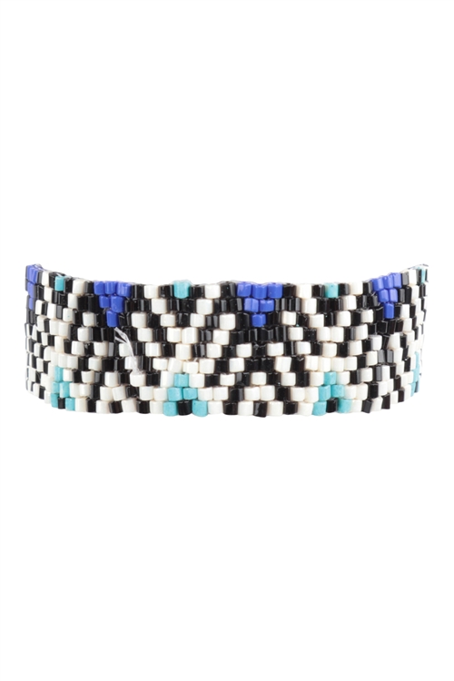 S1-8-2-FBA241GDMBL - EXOTIC PATTERN SEED BEADS PULL TIE BRACELET-BLUE/1PC