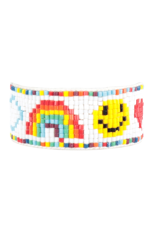 S1-8-2-FBA250WHMLT - SMILE RAINBOW SEED BEADS PULL TIE BRACELET-MULTICOLOR/1PC