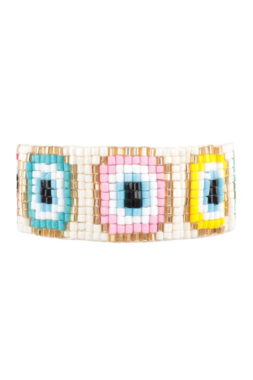 S1-8-3-FBA251GDMIV - EVIL EYE PATTERN SEED BEADS PULL TIE BRACELET-MULTICOLOR/1PC