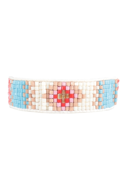 S1-8-2-FBA254GDMLT - EXOTIC PATTERN SEED BEADS PULL TIE BRACELET-MULTICOLOR/1PC