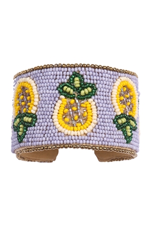 A1-3-5-FBA473LAV - PINEAPPLE PATTERN SEED BEAD  WIDE CUFF BRACELET-LAVENDER/1PC