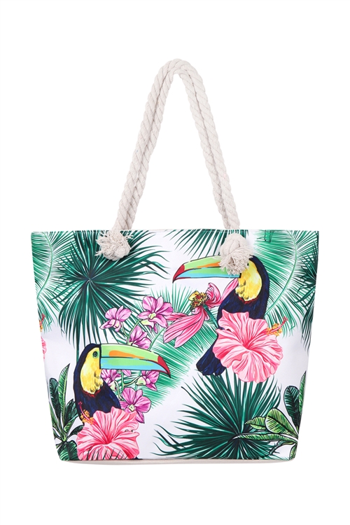 S29-7-5-FC0065-1 - BIRD FLORAL TOTE BAG-MULTICOLOR 1/1PC