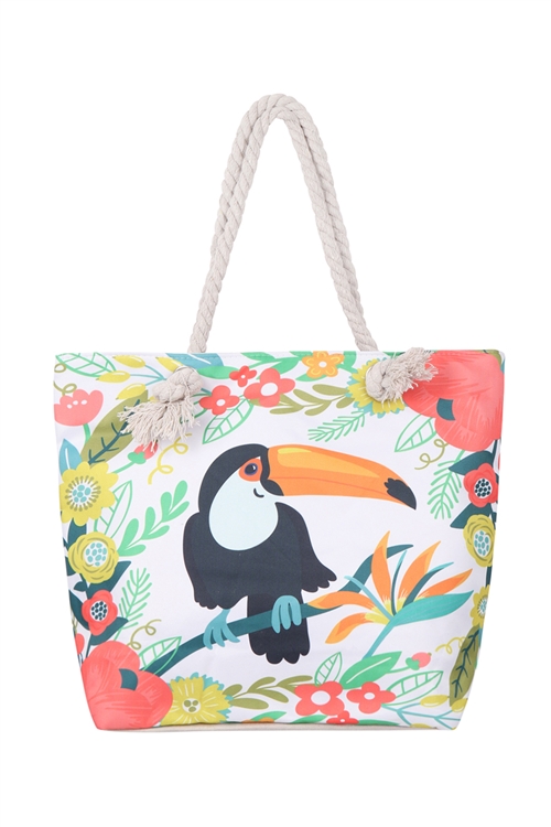 S29-7-5-FC0065-2 - BIRD FLORAL TOTE BAG-MULTICOLOR 2/1PC