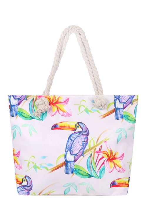 S29-7-5-FC0065-5 - BIRD FLORAL TOTE BAG-MULTICOLOR 5/1PC