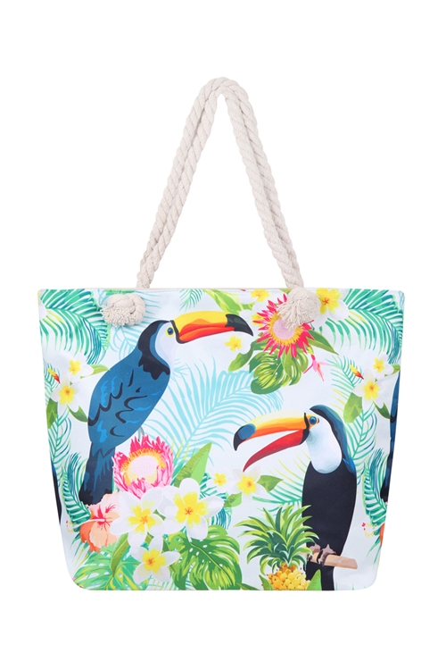 S29-7-5-FC0065-6 - BIRD FLORAL TOTE BAG-MULTICOLOR 6/1PC