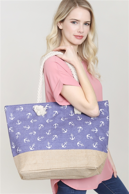 S28-8-5-FC0079-5 ANCHOR PRINT TOTE BAG-BLUE/1PC