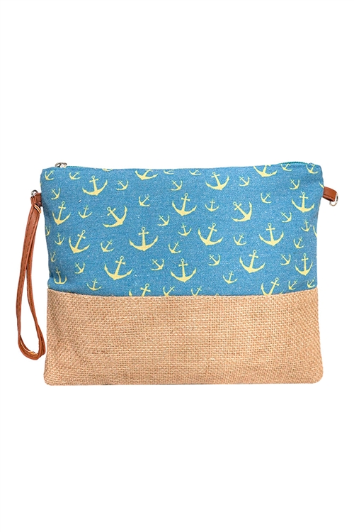 S21-12-3-FC0080-2 - ANCHOR PRINT WRISTLET POUCH - BLUE/6PCS