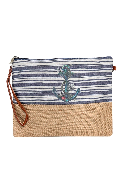 S21-12-1-FC0080-8 - ANCHOR PRINT WRISTLET POUCH - STRIPE BLUE/6PCS