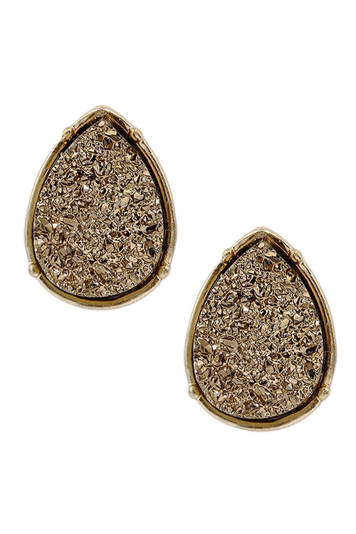 S25-2-3-FE1918GDBRN - DRUZY TEARDROP POST EARRINGS - BROWN /1PC