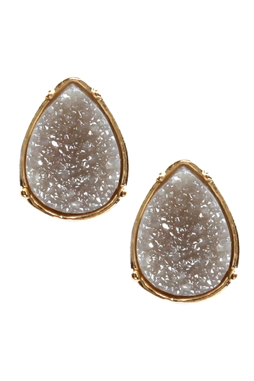 S25-2-3-FE1918GDGRY - DRUZY TEARDROP POST EARRINGS - GRAY/1PC