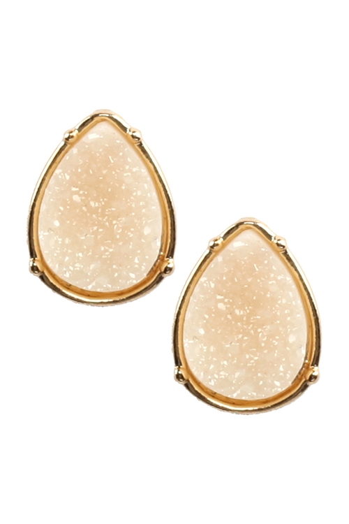 A1-2-3-FE1918GDIVY - DRUZY TEARDROP POST EARRINGS - IVORY/1PC