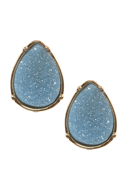 A1-2-3-FE1918GDLBL - DRUZY TEARDROP POST EARRINGS - LIGHT BLUE/1PC