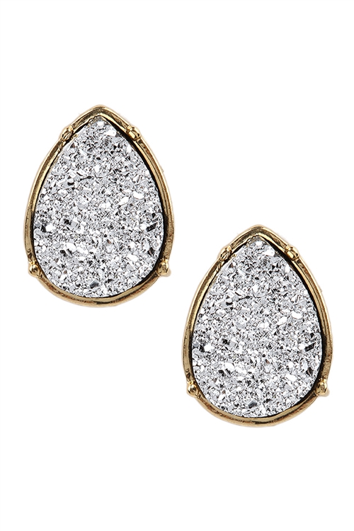 S17-12-2-FE1918GDRD - DRUZY TEARDROP POST EARRINGS - SILVER/1PC