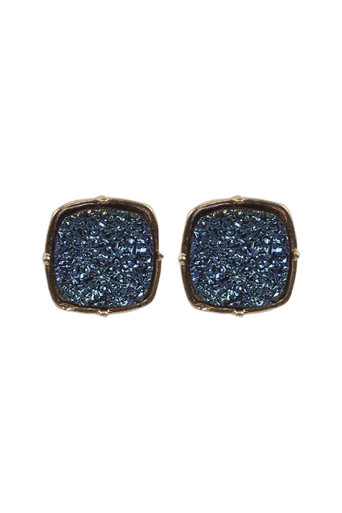 S25-3-4-FE1919GDBL5 - DRUZY POST SQUARE EARRINGS - BLUE/6PCS