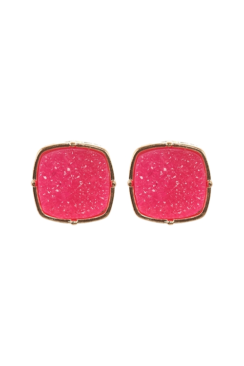 A1-2-4-FE1919GDFSH - DRUZY POST SQUARE EARRINGS - FUCHSIA/6PCS