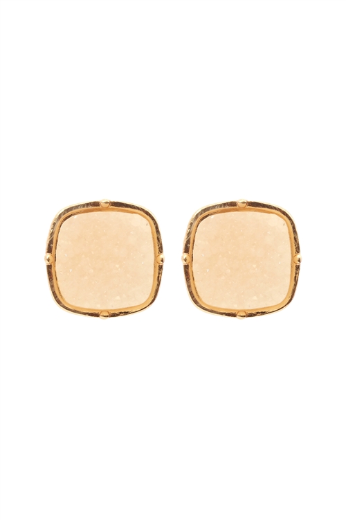 S1-5-3-FE1919GDIVY - DRUZY POST SQUARE EARRINGS - IVORY/1PC