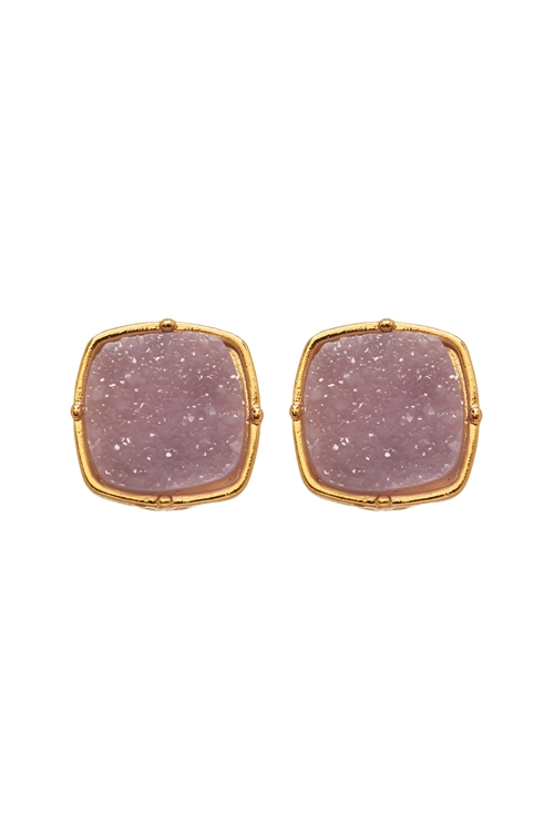 S15-12-3-FE1919GDLAV - DRUZY POST SQUARE EARRINGS - LAVENDER/6PCS