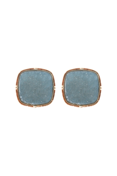 A1-2-4-FE1919GDLBL - DRUZY POST SQUARE EARRINGS - LIGHT BLUE/6PCS