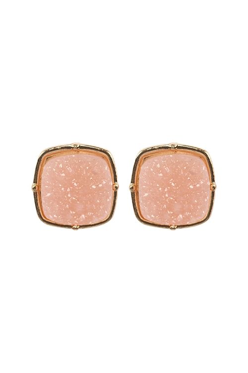 A1-2-4-FE1919GDLPK - DRUZY POST SQUARE EARRINGS - LIGHT PINK/6PCS