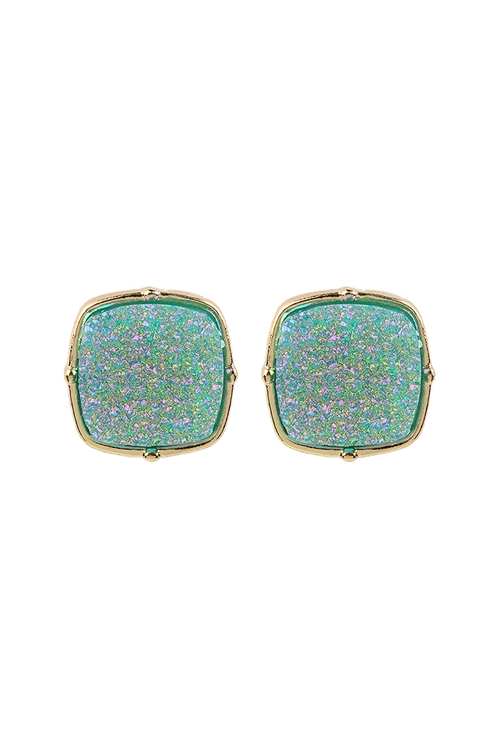 S1-5-3-FE1919GDMIN - DRUZY POST SQUARE EARRINGS MINT/1PC