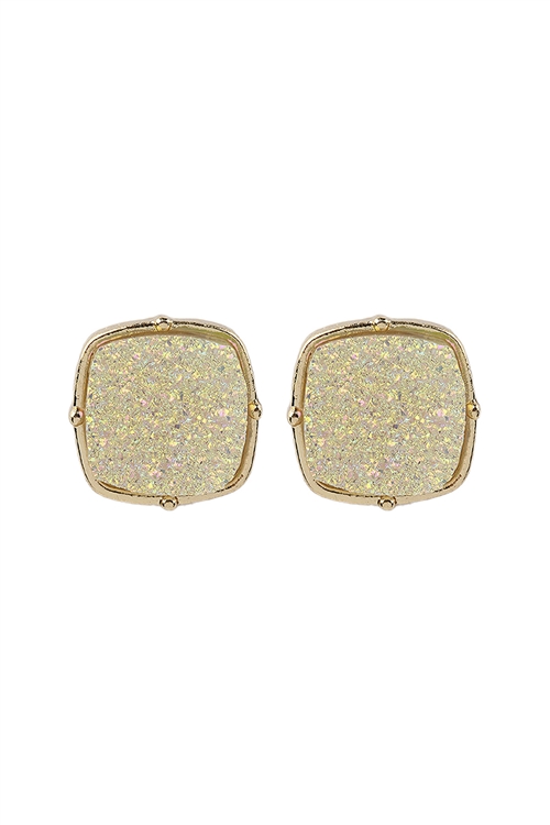 S25-3-4-FE1919GDWHT - DRUZY POST SQUARE EARRINGS - WHITE/6PCS