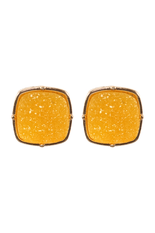 S1-5-3-FE1919GDYEW - DRUZY POST SQUARE EARRINGS - YELLOW/1PC