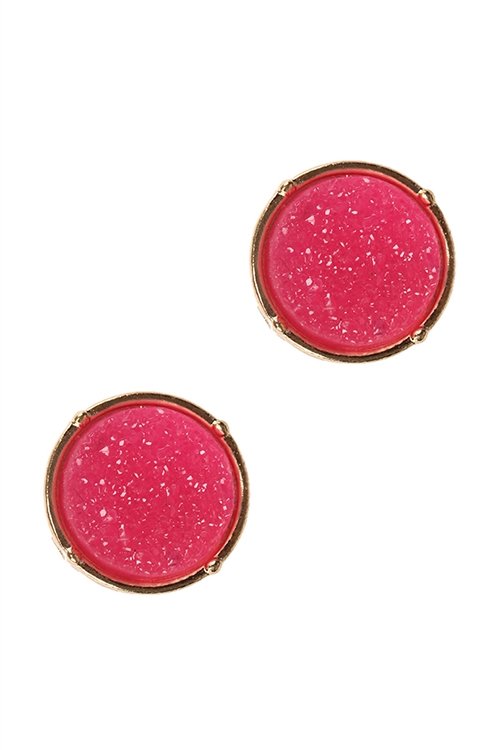 A2-3-2-FE1921GDFSH - DRUZY  ROUND POST EARRINGS - FUCHSIA/1PC