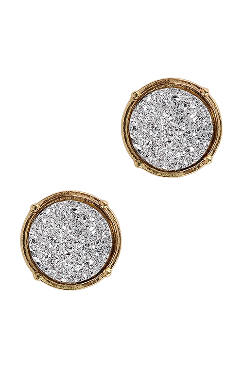 A2-3-1-FE1921GDRD - DRUZY  ROUND POST EARRINGS - SILVER/1PC