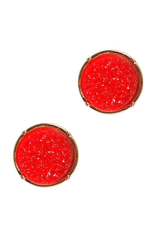 A2-3-1-FE1921GDRED - DRUZY POST ROUND EARRINGS - RED/1PC