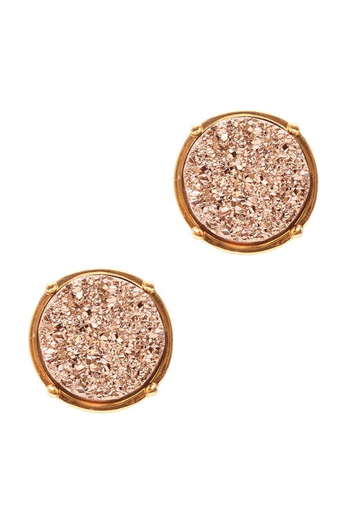 A2-3-1-FE1921GDRG -  DRUZY  ROUND POST EARRINGS - ROSE GOLD/1PC