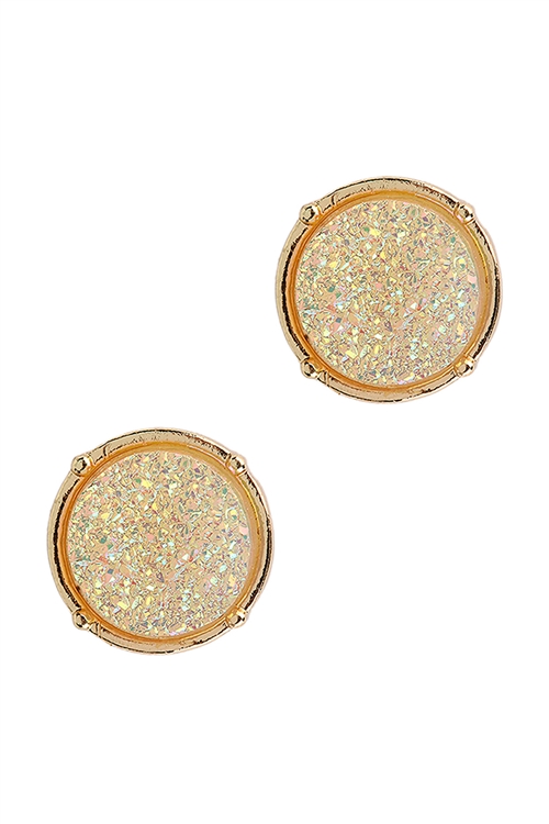 A2-3-2-FE1921GDWHT - DRUZY ROUND POST EARRINGS - WHITE/1PC