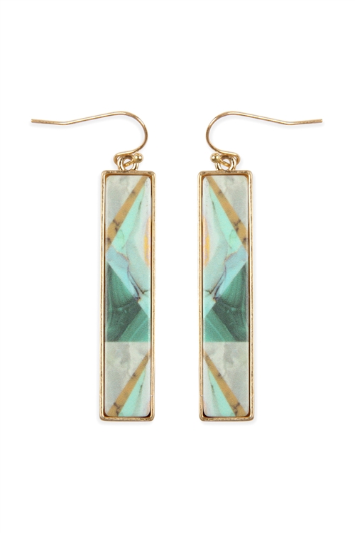 237-I-FE4449WGTLG - CELLULOID PATTERN FISH HOOK RECTANGLE EARRINGS - TEAL/6PCS