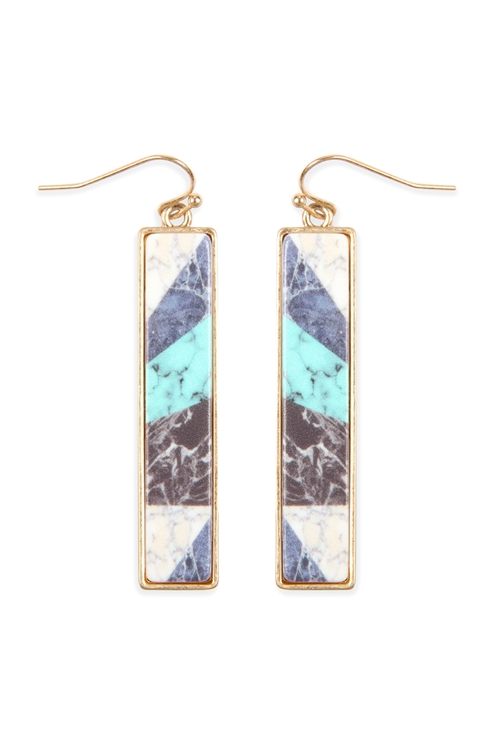 237-J-FE4449WGTQS - CELLULOID PATTERN FISH HOOK RECTANGLE EARRINGS - TURQUOISE/6PCS