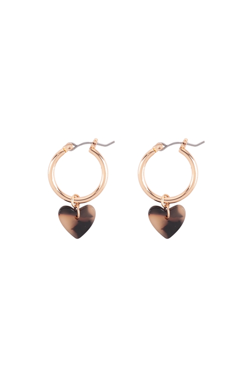 S7-5-3-FE5320GDBEG - ACETATE HEART VALENTINE HOOP PINCATCH EARRINGS - GOLD BEIGE/6PAIRS