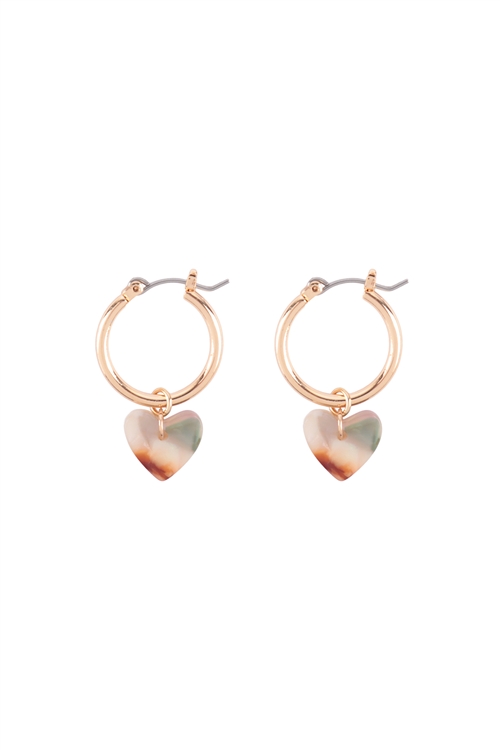 S7-5-3-FE5320GDMLT - ACETATE HEART VALENTINE HOOP PINCATCH EARRINGS - GOLD MULTICOLOR/6PAIRS