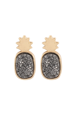 S23-11-2-FE5482GDHMT - METAL DRUZY PINEAPPLE POST EARRINGS - HEMATITE/1PC