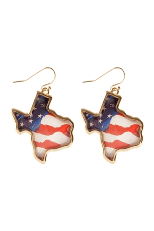 S5-5-4-FE5723GDMLT - TEXAS MAP EPOXY METAL PATRIOT EARRING-USA/1PC