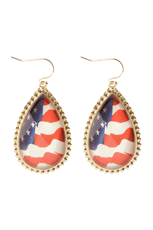 S5-5-5-FE5724GDMLT - TEARDROP EPOXY METAL PATRIOT EARRINGS-USA/1PC